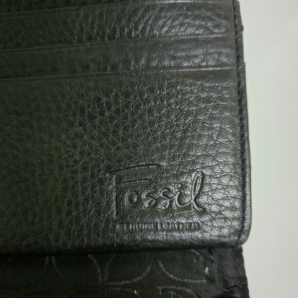 Fossil Trifold Black Genuine Leather Wallet With Snap Closure Card Slots - Picture 5 of 5